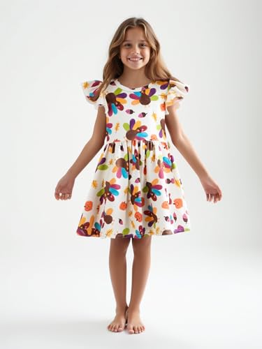 Image of Unique Baby Girls' Short Sleeve Everyday Printed Dresses for Kid and Toddler, Sizes 2T-12Y