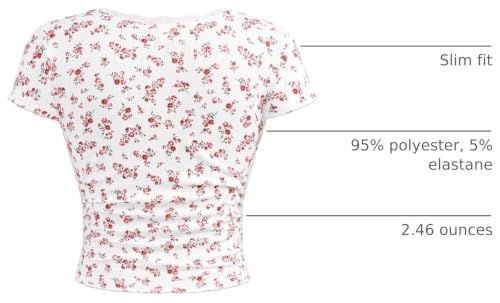 Image of RoseSeek Girl's Ditsy Floral Print Lace T Shirt Short Sleeve Ribbed Ruched Cute Tee Shirts Summer Tops