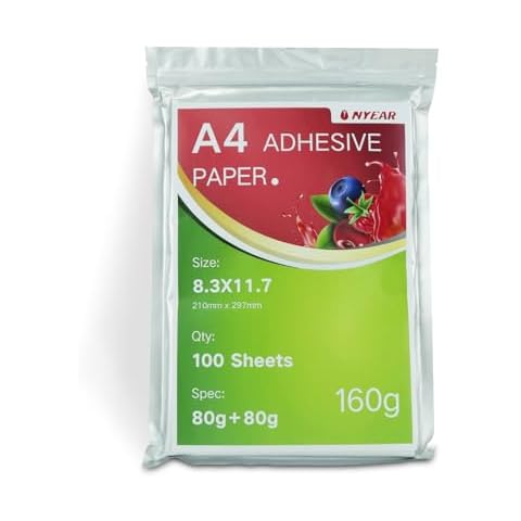 NYEAR 160g A4 Adhesive Paper 100 Sheet (210mm/8.27"x 11.7") for for Laser/Inkjet Printers,whiter thicker brighter and the font is clearer to make the printing quality better Cover