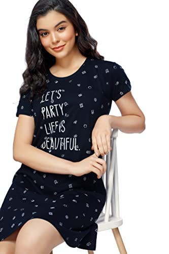 Image of ZEYO Women's Cotton Night Dress Printed Knee Length Night Gown 5320