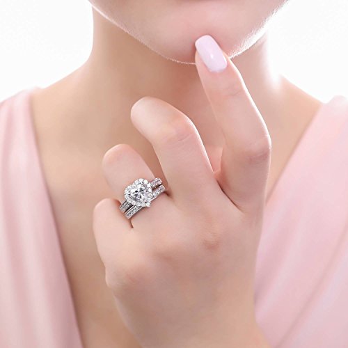BERRICLE Sterling Silver Halo Heart Promise Engagement Rings for Women, Cubic Zirconia CZ Ring, 1-3 Piece Set 6