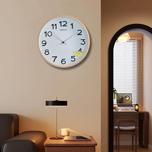 Image of OREVA 14 Inch Round Fancy Embossed Number Dial Contemporary Stylish Quartz Clocks Modern Analog Silent Wall Clock for Living Room Bedroom Home Decor Office AQ-9467SS