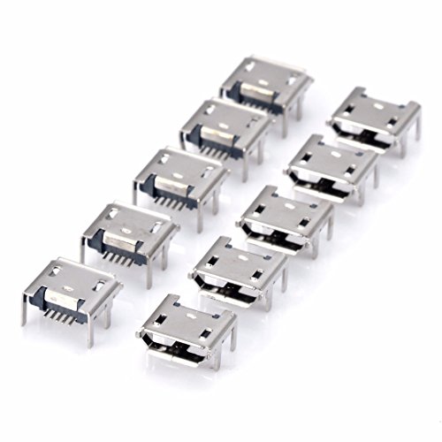 Lot de 10 connecteurs micro USB type B 5 broches femelles 4 pieds verticaux à souder pour téléphone portable Cover
