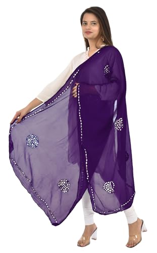 Image of YOUTHQUAKE Plastic Mirror Work Embroidered Chiffon Dupatta for Women & Girls