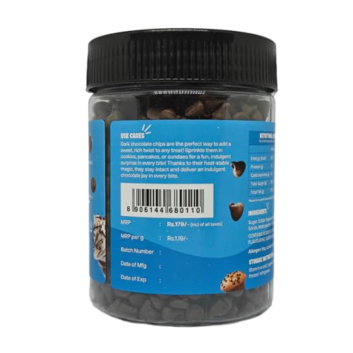 Image of The Select Aisle Dark Chocolate Chips 150g | Dark Chocolate Compound Choco Chips for Baking, Cakes, Cookies, Overnight Oats, Ice Creams & Desserts, Cake Decoration