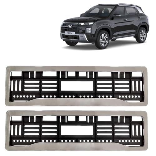 Image of KINGSWAY Creta Car Number Plate Frames Chrome for All 2024 Onwards Models of Hyundai Car Registration Plate Holders, Licence Plate Covers (Front and Rear), Universal Size 51.5 x 14.5 cm