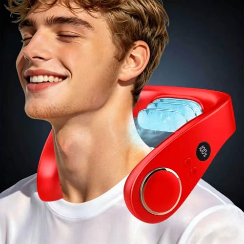 Image of Neck Air Cooler,Upgraded Version Neck Fans for Women Rechargeable,Portable Fan Air Conditioning Tool,Lightweight without Blades Compact Fan that Goes Around Your Neck for Men Adults Childrens Red