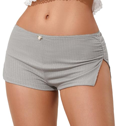 Image of KMBANGI Y2k Sexy Micro Shorts for Women Low Waist Side Slit Boyshort Slim Booty Shorts Lounge Pj Bottom Cute Sleepwear