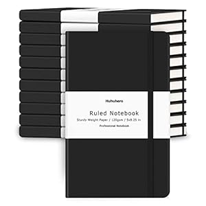 Huhuhero Notebooks Journal, Ruled Notebook, Premium Thick Paper Lined Journal, Black Hardcover Notebook for Office Home School Business Writing Note Taking Journaling, 5″×8.25″ (12, Black)