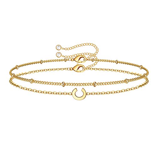 Image of M MOOHAM Valentines Day Gifts for Her Women - Layered Initial Bracelets Gift Letter A-Z Charm, Dainty 14K Gold Plated Initial Bracelets for Women Teen Girls Birthday Jewelry Gifts
