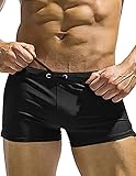 COOFANDY Mens Quick Dry Lightweight Square Leg Cut Trunks Swimwear, Large, 4 - Black (with Swim Cap)