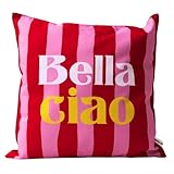 CB Home & Style Outdoorkissen Gartenkissen Wasserabweisend Wasserfest mit Streifen Hallo Sommer Bella Ciao La Dolce vita 45x45cm mit Füllung (Rot/Pink - Bella Ciao)