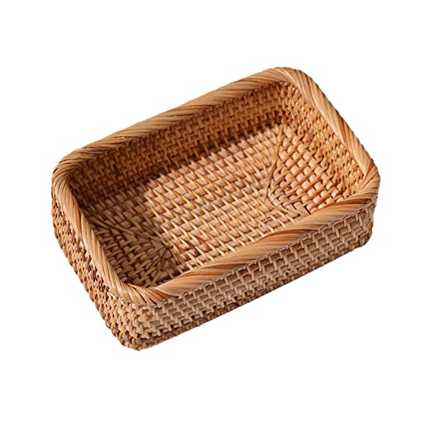 Rattan Serving Tray, Rectangular Woven Tray, Natural Wicker Decorative Serving Baskets for Organizing Bathroom Kitchen Counter Tabletop Wicker Trays for Decor