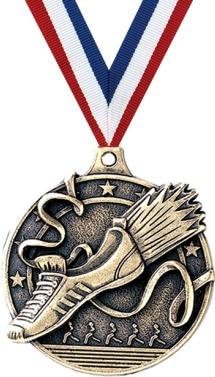Gold Running Medals - 2" 3D Track Award Medals with Neck Ribbon
