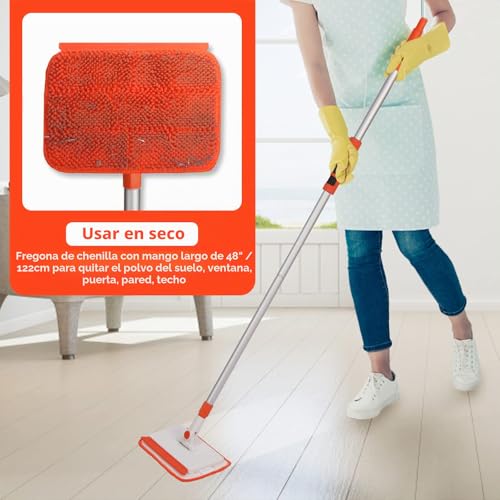 Miniatura 4 de Qaestfy Limpia Zócalos Con Mango Largo Mopa Para Limpiar Azulejos Y Paredes Piso Limpiacristales Mopa Extensible Con Articulación De 360 4 Almohadillas Reutilizables