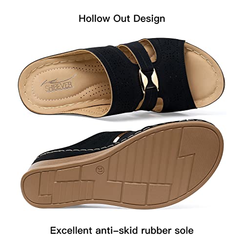 SHIBEVER Wedge Sandals for Women Hollow Out Slip On Platform Wedge Sandals Summer Casual Walking Shoes3