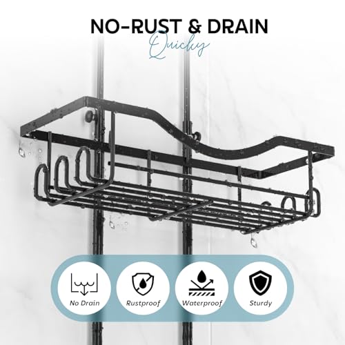 Image of MIORAH Hanging Shower Caddy for Bathroom Aluminium | Bathroom Organiser Without Drill | Bathroom Accessories Storage Organizer Black