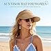 Sun Visor Hats for Women, Wide Brim Straw Beach Ponytail Hats, UPF 50+ Summer Adjustable Packable Foldable Topless Hat