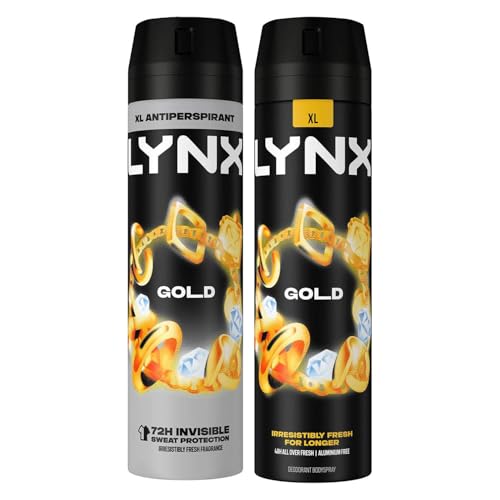 Lynx Gold Body Spray & Antiperspirant for Men 2 Pack Bundle of 200ml.Oud Wood & Dark Vanilla Scent with 48H Sweat & Odour Protection for Long-Lasting Freshness