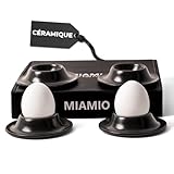 MIAMIO – Set de 4 Coquetiers en Céramique, Coquetiers en Grès avec Plateau pour Coquilles, pour Petit déjeuner de Qualité Restaurant – Lavables au Lave vaisselle (Noir)