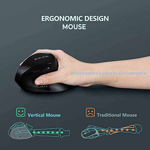 Seenda Ergonomic Mouse, Wireless Vertical Mouse - Rechargeable Optical Mice For Multi-Purpose (Bluetooth 5.0 + Bluetooth 3.0 + Usb Connection) Compatible Apple Mac And Windows Computers - Black #TOP2