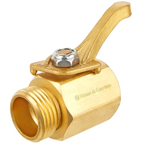 Haus & Garten Heavy-Duty 3/4" Brass Garden Hose Shut Off Valve - Garden Hose Connector, Water Shutoff, Gardening Hose Nozzle Valve, Outdoor 3/4 Inch GHT Brass Shut Off Valve Attachment (1-Pack)