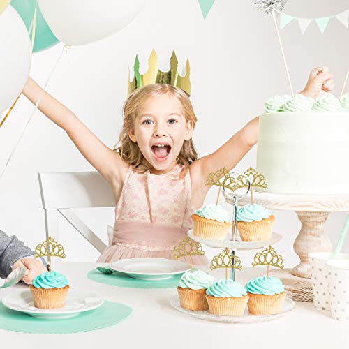 Donoter 48 Pieces Gold Glitter Princess Crown Cupcake Toppers Picks For Birthday Baby Shower Party Cake Decorations #TOP4