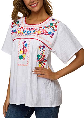 Yzxdorwj Women's Embroidered Mexican Peasant Blouse (Wh159, Us3Xl) #TOP3