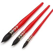 3 Brushes Round Squirrel Hair Watercolor Paint Brushes Set Handmade Paintbrush for Art Painting Gouache Wash/Mop Acrylic