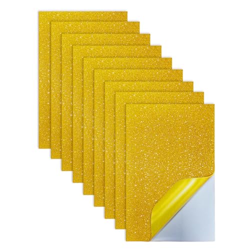 Jtnohx Hojas de Espuma Purpurina Autoadhesivos, Goma Eva Adhesiva, Eva Espuma Purpurina Artesanal, 9 Piezas Gomaespuma para Proyecto Artístico 17,78 × 28,7 cm(Amarillo)