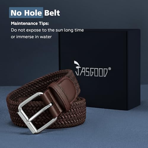 Image of JASGOOD Braided Stretch Belt for Men Golf Casual Fabric Elastic Woven Belt 1 3 /8 inch Adjustable Work