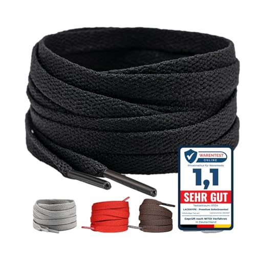 LaceHype 2 Paar - Schnürsenkel falch reißfeste Schuhbänder [8 mm breit ] LC3 Ersatz Shoelaces aus Polyester für Sneakers, Sportschuhe, Laufschuhe, Turnschuhe (Schwarz, 140cm)