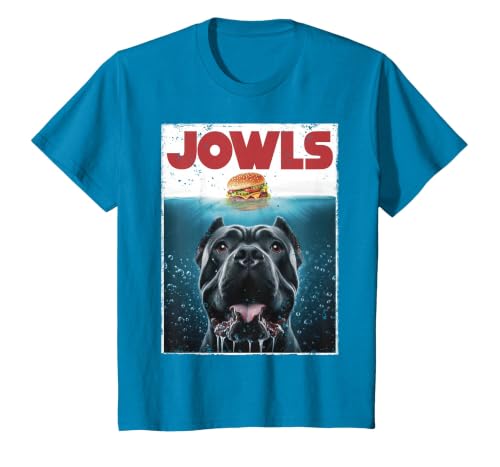 Funny Cane Corso Jowls Top, Drool Burger, Dog Mom, Dog Dad T-Shirt, Youth, Sapphire Blue, Small