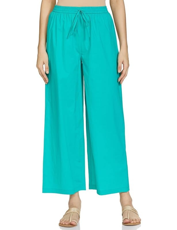 Image of Pack of 1 Stylish & Comfortable Rayon Cotton Straight Cut Wide Legs Palazzo Trousers for Women /Knitted Rayon Cotton Ethnic Palazzo White