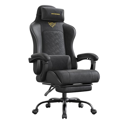 SONGMICS Gaming Chair Ergonomic Office Computer Desk Chair with Footrest Spring Seat Cushion Synchronised Armrests Ink Black OBG079BH07