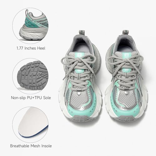Image of BEAU TODAY Chunky Sneakers for Women, Womens Fashion Sneakers, Lightweight Leather Sneakers for Women, Comfortable Casual Lace-Up Breathable Dad Shoes
