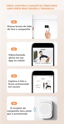 Campainha Com Câmera Wifi Sem Fio Inteligente Tempo Real com App Interfone Com Áudio 110v/220v Vinwe