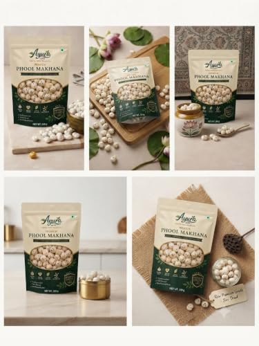 Image of AYURA FOODS CRAFTED BY NATURE, CHOSEN BY YOU Raw Popped Lotus Seeds Phool Makhana | Gluten-Free, Light and Crunchy Puffed Fox Nuts for Healthy Guilt-Free Snacking | Pack of 2, 200 gm Each
