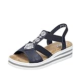 Absatzform: Flach Rieker Damen V0287 Sandale, blau, 39 EU