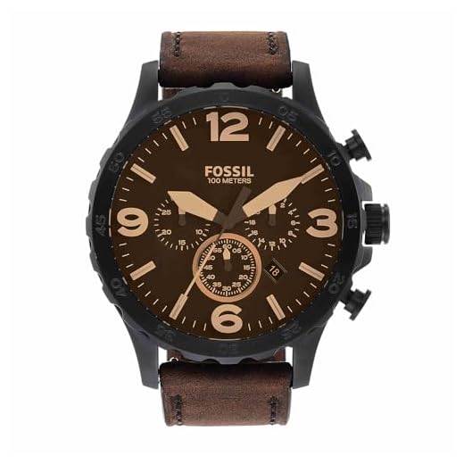 Fossil Reloj para hombre Nate, movimiento cronógrafo de cuarzo, caja de acero negro de 50 mm con correa de piel auténtica, JR1487
