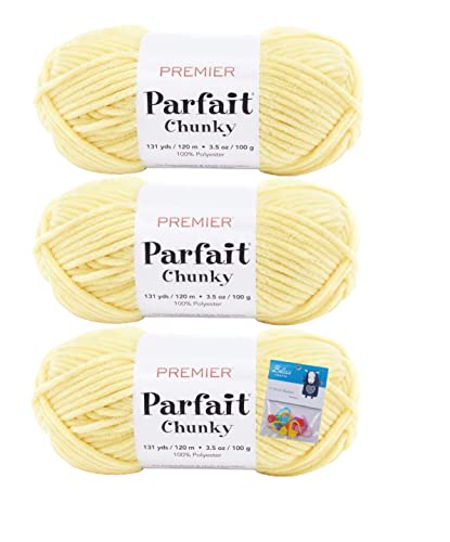 Premier Yarns Parfait Chunky Chenille 3.5 Oz 6 Super Bulky Weight 3 Pack Bundle with Bellas Stitch Place Holders (Sunshine)