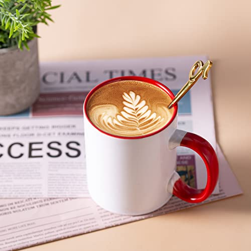 Cutiset 11 Ounce Ceramic Mug With Red Colors Inside And Handle,Sublimation Mugs,White Ceramic Mug, Diy Cups, Bulk Mugs,Set Of 6 #TOP3