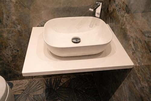 Top para lavabo de mármol y resina Vulcano L 70x51 cm, encimera beige Ral 1013 5