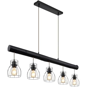 GLOBO Hängeleuchte 5-flammig Holz Metall Schwarz