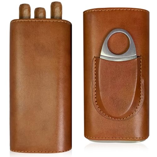 PRITOK Lädercigarrfodral med cigarrskärare: 3 x cederträ humidor rör cigarr resehumidor cigarrtillbehör presentset presenter till män (brun), grön
