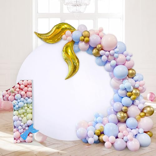 Image of White Round Backdrop Cover 7.2ft Balloon Arch Cover Circle Birthday Photo Photography Background for Party Baby Shower Wedding Decor