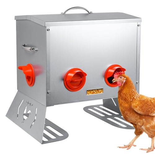 COZOFU Auto Chicken Feeder with View Window - 25lb 6-Port Metal Feeder, Rat-Proof & Spill-Resistant Design for 6 Chickens - Durable Galvanized Steel