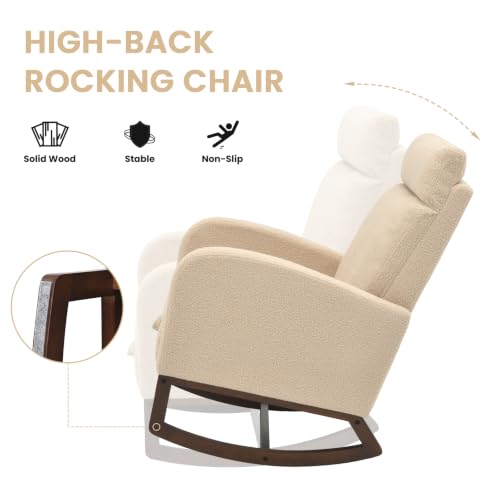 Image of Teddy Nursery Rocking Chair, High Back Glider with Footrest, Apricot