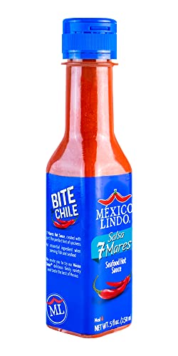 Image of Mexico Lindo 7 Mares Hot Sauce | Perfect for Fish & Seafood | 10,800 Scoville Level | Spicy Flavor | 5 Fl Oz Bottles (Pack of 6)