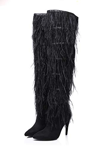 Stupmary Women Pointed Toe Sparkle Sequins Over the Knee Boots Winter Stiletto Heels Thigh High Bootie2